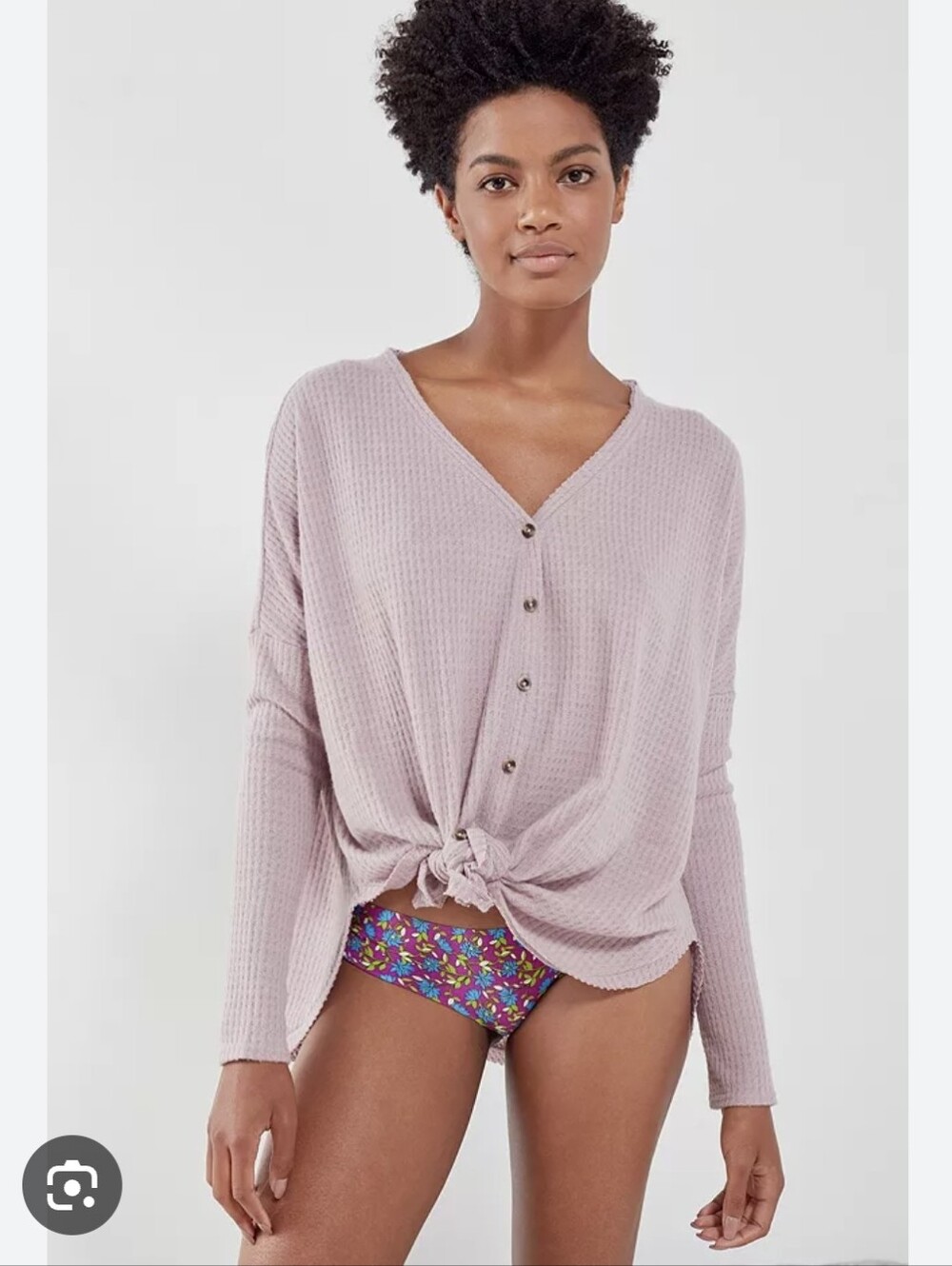 Urban Outfitters Out From Under Oversized Waffle Knit Top Oatmeal Cream Size M